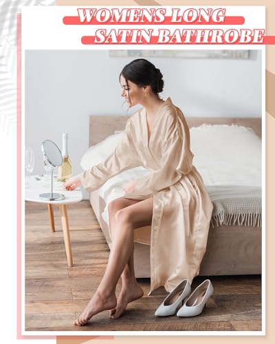 Image of Xtinmee 6 /12 Pcs Women's Long Satin Robes Full Length Sleepwear Silky Bath Robe Kimono Dressing for Wedding Birthday Party