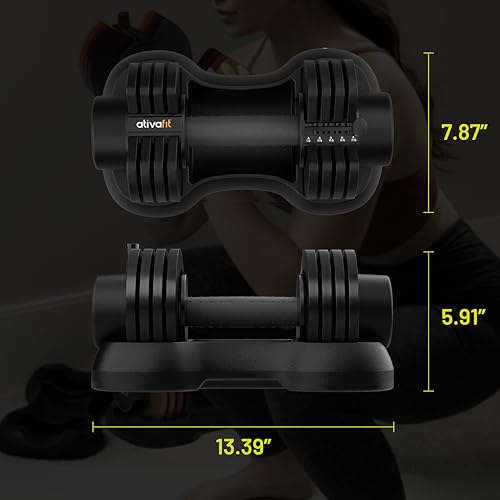 Image of ATIVAFIT Adjustable Dumbbell Set of 2, 5-88LB Quick Dial Free Weights with Double Safety Lock, Anti-Slip Steel Handle & Storage Box, Space Saving Home Gym Equipment for Full Body Strength Training, Suitable for Home Fitness Users