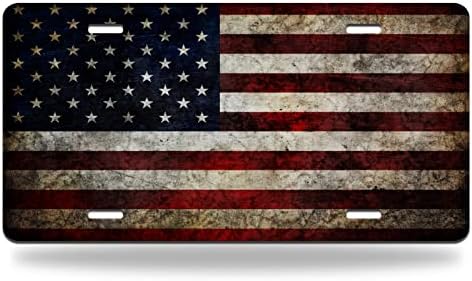 American Flag License Plate - 3D Embossed Aluminum Plate, 6x12 Inch, Black & Blue