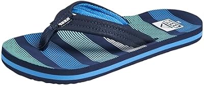 REEF Kids' Ahi Beach Flip Flop – Soft Cushion Footbed, Water Friendly, Deep Sea Stripes, Size 5