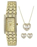 Die Ellen TracyDie Uhr verfügt über ein 35,5 mm Edelstahlgehäuse mit einer festen Lünette, ein goldfarbenes Zifferblatt.