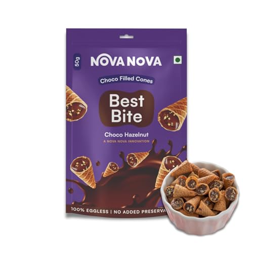 Image of Nova Nova Best Bite Choco Filled Cones | Choco Hazelnut | 100% Eggless | No Added Preservatives (50g)