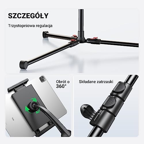 UGREEN Stojak na tablet 2 w 1 z regulacją wysokości do 174 cm Statyw na tablet Składany uchwyt podłogowy, uchwyt na tablet do 2022 iPadów Pro/air/Mini tabletów i telefonów komórkowych 4,7-13 cali