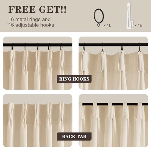 Pinch Pleated Linen Curtains 96 Inches Long for Living Room, Sand Beige Light Filtering Pleat Drapes Textured Thick Ceiling Semi-Sheer Window Curtain with Hooks for Bedroom Farmhouse, 2 Panels by YZ HOME - Used condition - Image 4