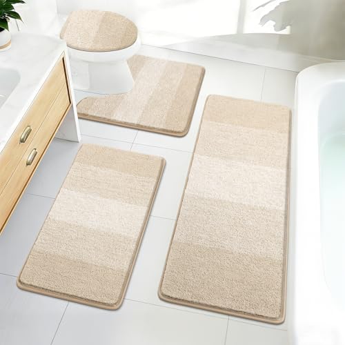 Bsmathom Bathroom Rug Set 4 Piece, Plush Microfiber Bath Mat, Light Beige by Bsmathom - Used condition - US$35.78