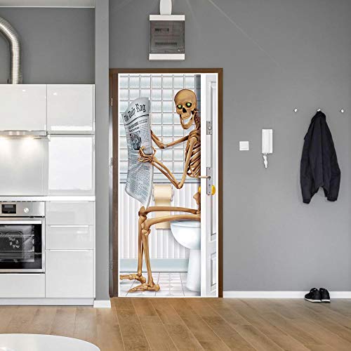 GSKBDQ Fototapete Türtapete Selbstklebend Kreativer Totenkopf Weiß Türposter Abnehmbar Türfolie Poster Tapete 3D Kreative Türaufkleber Für Innentüren Wohnzimmer Schlafzimmer Küche Bad 77X200Cm