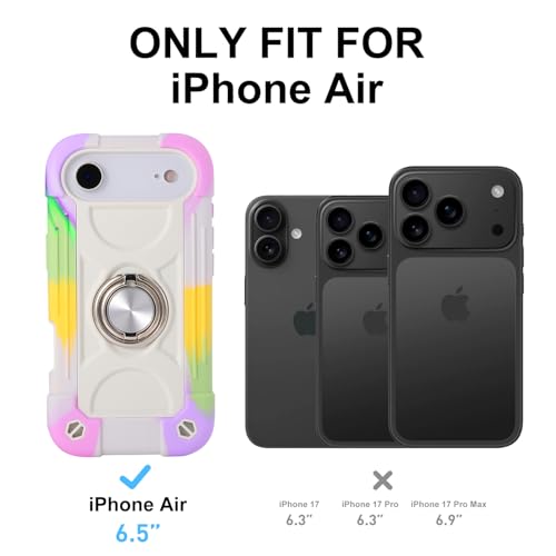 Image of MARKILL Compatible with iPhone with Built-in 360Rotating Ring Stand, Military Grade Drop Protection Full Body Rugged Heavy Duty Case Durable Cover (Rainbow White, iPhone Air)