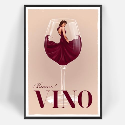 Unframed Trendy Italian Wine Canvas Posters Retro Italian Bar Drink Wall Art Champagne Cocktail Bar Cart Prints Painting For Living Room Bedroom Apartment Wall Decor 8x12in