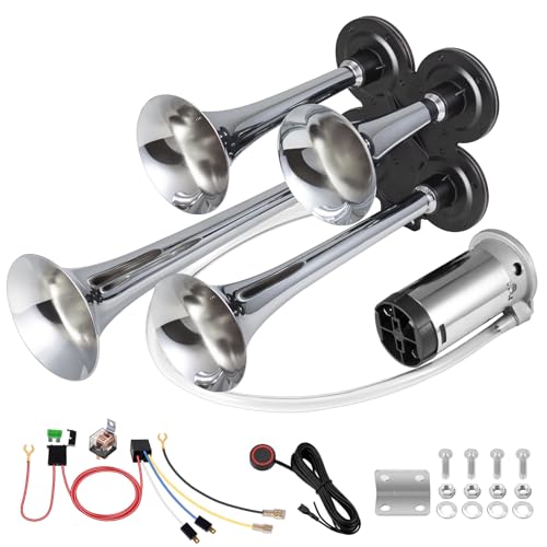 Truck Air Horn 4 Trumpet Kit for 12V Vehicles