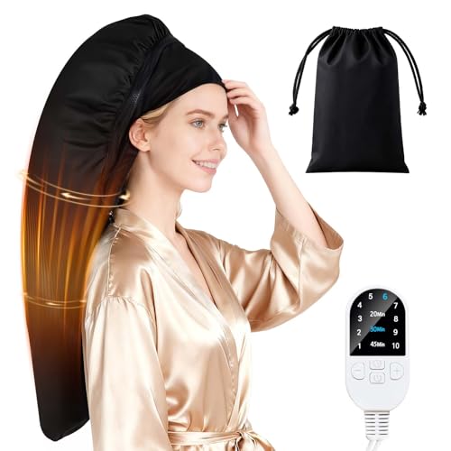 DEWEL Capuchon chauffant électrique pour soins en profondeur, contrôle intelligent avec 10 niveaux de chauffage rapide, pour nourrir les cheveux naturels ou...