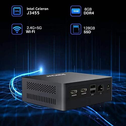 AWOW Mini PC Windows 10 Pro 8GB RAM 128GB SSD, Quad-Core Intel Celeron J3455, 4K HD Mini Desktop Computer, Micro PC [ Dual HDMI/Gigabit Ethernet/Dual Wi-Fi/BT 4.2/ VESA Mount ]