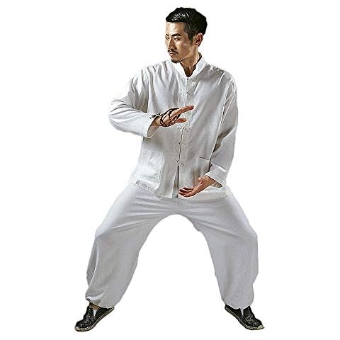 KSUA Mens Tai Chi Uniform Kung Fu Clothing for Martial Arts Zen (White, UK M) Cover