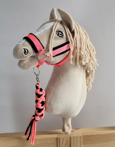 Hobby Horse Set Halter A3 rosa neón con cordón y piel negra