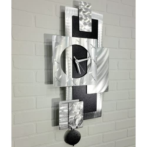 Statements2000 Silver & Black 3D Metal Wall Clock Art - Abstract Modern Functional Wall Sculpture Accent Modern Home Décor By Jon Allen, 31" X 13" - Titan Clock #TOP1