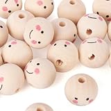 Elecrelive, 20 perline in legno naturale con stampa con faccina sorridente, 20 mm, distanziatori per macramè, gioielli, collane, bracciali, decorazioni per la casa
