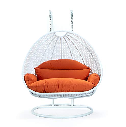 Leisuremod White Wicker 2 Person Double Hanging Swing Egg Chairs Patio Indoor Outdoor Use Lounge Chair (Orange) #TOP10