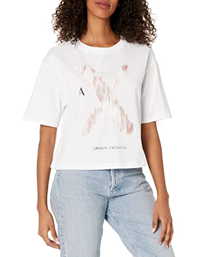 A|X Armani Exchange Women's Secret Garden Print Cropped T-Shirt, Optic White, Extra Small #TOP18