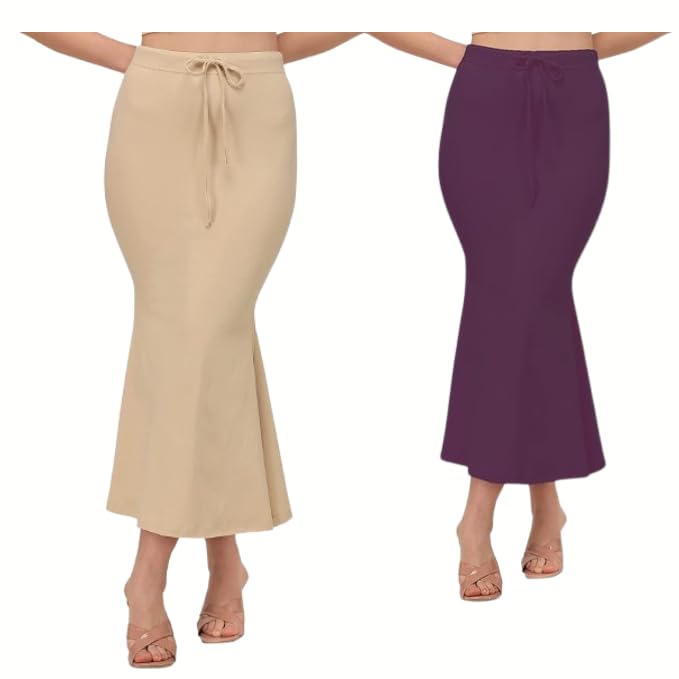 Image of Saree Shapewear Petticoat for Women | Fish Cut Mermaid Slim Fit Saree Shaper with Tummy Control & Side Slit | Stretchable Cotton Lycra Petticoat for Saree, Lehenga, Gown, Bridal Wear