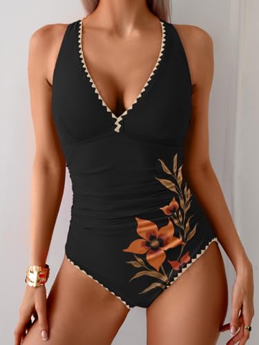 Image of B2prity One Piece Swimsuit for Women Tummy Control Ruched Bathing Suit Push Up Tie Back Swimwear Shell Stitched