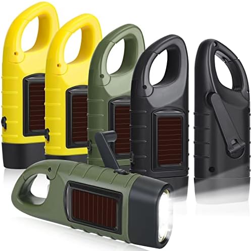 6 Pack Hand Crank Flashlights Solar Powered Flashlight, Green Yellow Black