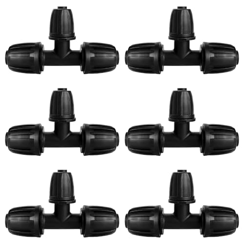 VooGenzek 6 Pièces Connecteur de Tuyau en T Barbelé, 3-Voies Raccord de Tuyau D'Irrigation pour Tube 13/16 mm à 8/12 mm, Connecteur D'Irrigation Goutte à Goutte à 3-Voies pour Jardin, Pelouse