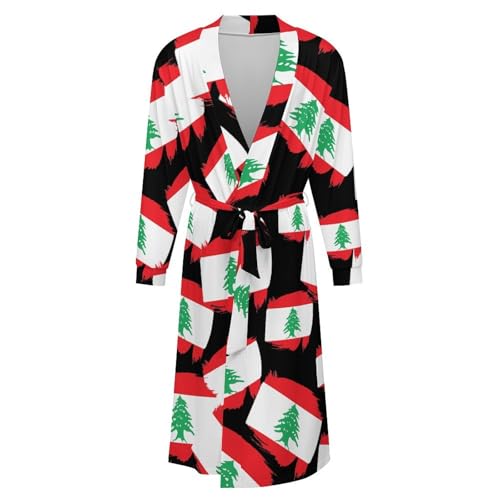 Lebanon Flag Soft Robe Long Sleeve Bathrobes V Neck Sleepwear Spa Robes with Belt Men Woman4