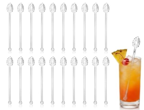 20PCS Monstera Leaf Stir Sticks, Acrylic Tropical Leaf Swizzle Sticks, Drink Stirrers, Laser Cut Wedding Decor Drink Stirrers Swizzle Sticks (Clear)