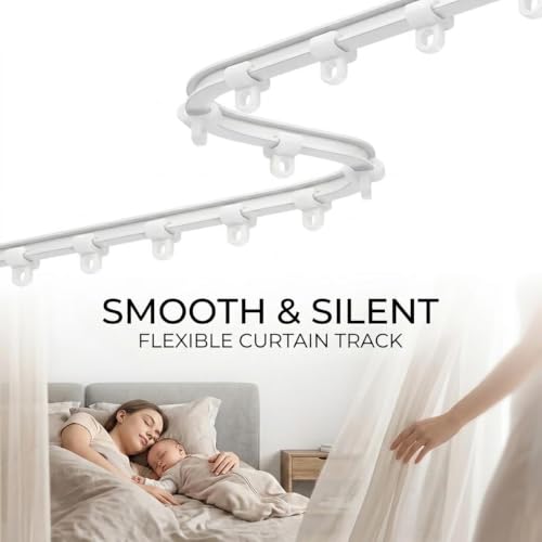 Flexible Bendable Curtain Track, Heavy Duty Ceiling Curved Curtain Track for Straight and Bay Window Rail, Room Divider Curtain Rail and Fittings, Top or Face Fix, Easily Cut(White,13ft/4m) - Image 4