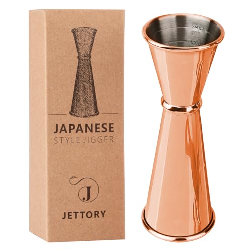 Jettory Jigger Japonais 1oz/2oz - Mesureur de Bar en Acier Inoxydable 304 avec Gravures Intérieures - Jigger à Cocktail Professionnel pour Barman et Mixologie (Or rose)