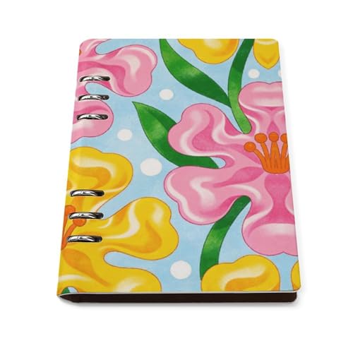 Carnet A5 à anneaux étanche avec pages lignées et motif fleurs