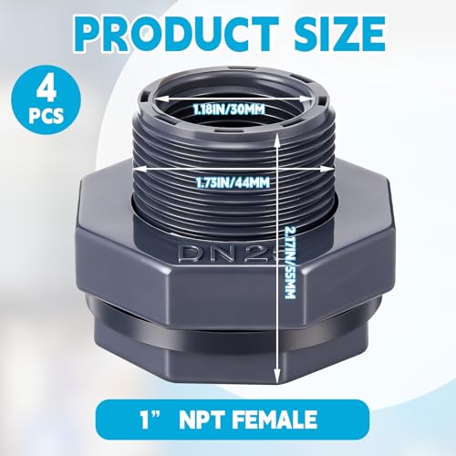 Image of 4 Pcs 1 Inch Bulkhead Fitting PVC Npt Tank Connector