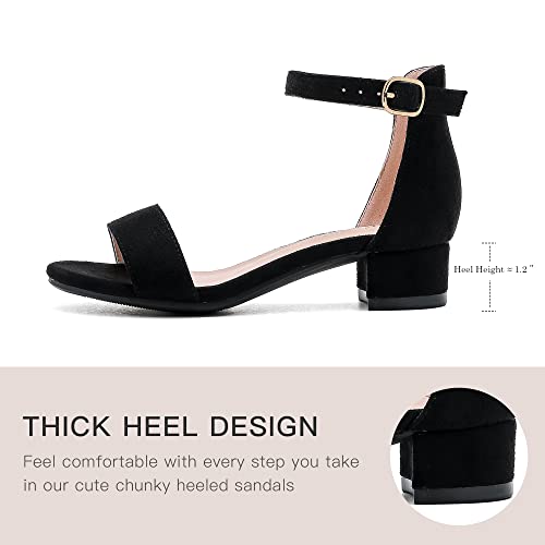 Image of Dufannie Girls Sandals Low Heels Dress Pump Ankle Strap Open Toe Flower Girl Wedding Party for Toddler Little Big Kid
