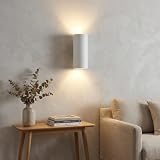 BARCELONA LED Aplique de Pared de Yeso 2xGU10 Blanco Cilíndrico Ø75x160mm | Iluminación Indirecta Bidireccional | Lámpara de Escayola Pintable Moderna Clásica y Elegante para Interior
