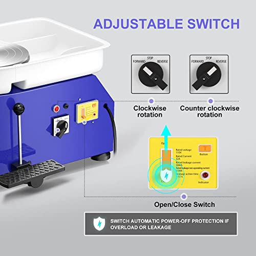 Skytou Pottery Wheel Pottery Forming Machine 25Cm 350W Electric Pottery Wheel With Foot Pedal Diy Clay Tool Ceramic Machine Work Clay Art Craft (Blue) #TOP7