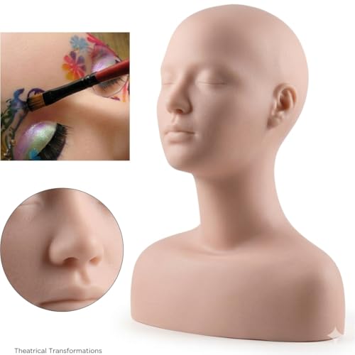 Esthetics Mannequin Head with Shoulders - Soft Makeup Practice Head Silicone PVC Cosmetology Students Tool for Wigs Hat Display,Facials Massage,Eyelashes Training,Boards,Face Paint Practicing — view 4