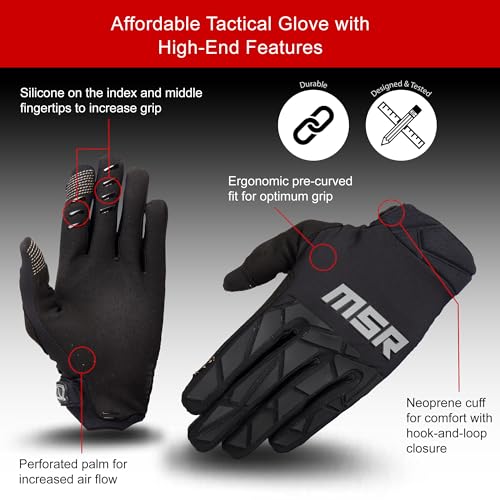 MSR™ Legend Tactical Touchscreen Dirt Bike Motocross MTB Airsoft Paintball Gloves for Men Medium Black
