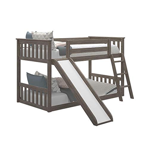 Max & Lily Low Bunk Bed, Twin-Over-Twin Wood Bed Frame For Kids With Slide, Clay #TOP3