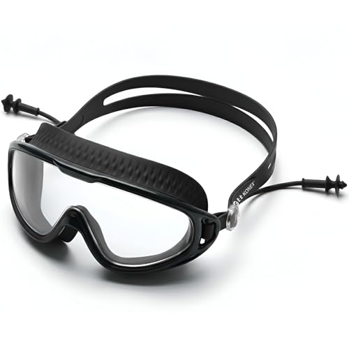 Image of KONEX Swimming Goggles | UV Protected Big Frame Lens | Anti-Fog & Anti-Leak Soft | Effective - Black