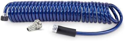 Plastair SpringHose RV Premium Polyurethane Drinking Water Safe Coil Hose with Male Adapter Plug - Lightweight Recoil Garden Hose Retractable Blue Coil Garden Hose 3/8 in by 25-Foot Made in Canada