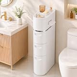 Mobile Bagno Stretto con Ruote, 4 Livelli, Senza Montaggio, Bianco