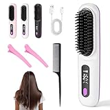 Mini Brosse Lissante, Portable Sans Fil électrique Anti-BrûLure Brosse Chauffante...