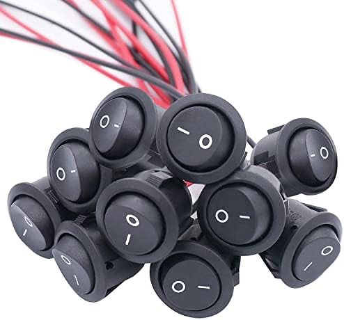 TWTADE 10Pcs Rocker Switch ON/Off SPST 2Pin Latching Toggle Switch Snap Round with Pre-Wired 6A/250V 10A/125V AC for Boat,Car etc.KCD1-X-Y