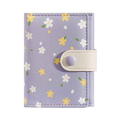 MOZXIRZ Cartera para mujeres y niñas con flores lindas billetera triple plegable de cuero PU Cartera corta delgada pequeña Trifold Cash Card Holder Bag…, púrpura, (Z1 Purple), Cartera pequeña y bonita