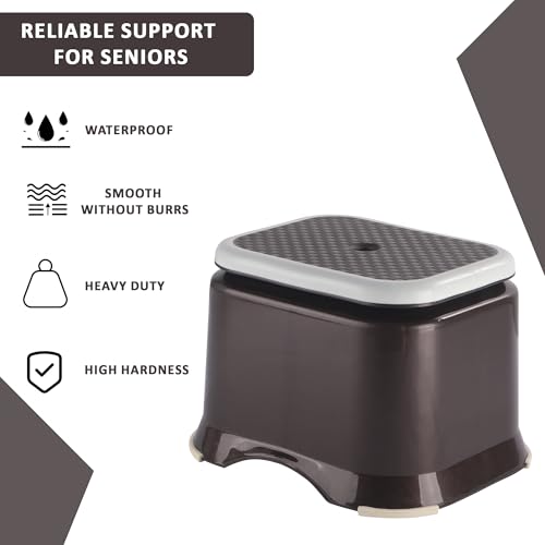 Image of Heart Home Pack of 2 Anti-Slip Bathroom Stool for Bathing | Comfortable Indoor & Outdoor Machiya for Sitting | Durable Adults Bath Stool & Patla Chair for Home | Check Ultra 10- Brown