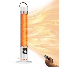 Electric Patio Heater, Infrared Heater for Office with Remote, 9H Timer, 60 Oscillation, Portable Space Heater for Outdoor, 11 Heat Level, Safety Lock,white-3