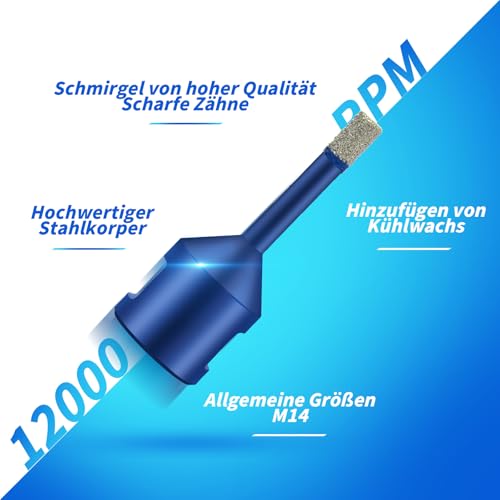 Fliesenbohrer 12mm x M14 Diamantbohrer Glasbohrer Fliesen Diamant Feinsteinzeug Bohrer für Keramik Granit Glas Porzellan Winkelschleifer