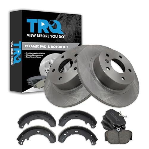 Image of TRQ Rear Brake Pad and Rotor Set Ceramic Parking Shoe Compatible with 1999-2004 Land Rover Discovery 1995-2002 Range Rover