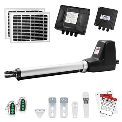 TOPENS AT6131S Solar Single Swing Gate Opener Medium Duty Automatic Gate Motor for Single Swing Gates Up to 18ft, Electric Driveway Gate Operator AC Powered with Solar Panel Remote Control Kit