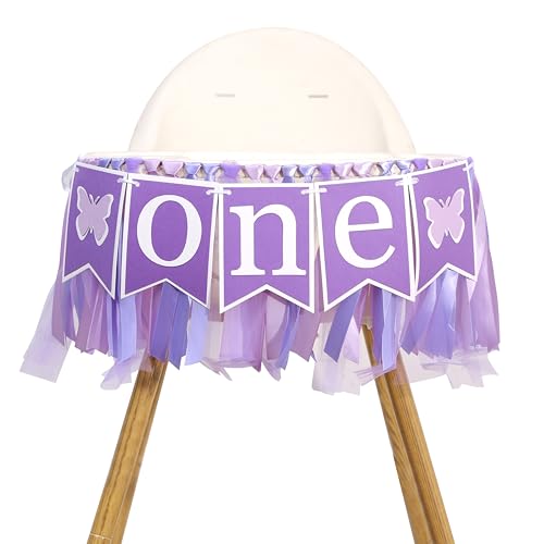 Purple Butterfly One High Chair Banner - 1st Birthday Party Decorations,Girl First Birthday Highchair Banner,Photo Prop Cake Smash (Butterfly-2)
