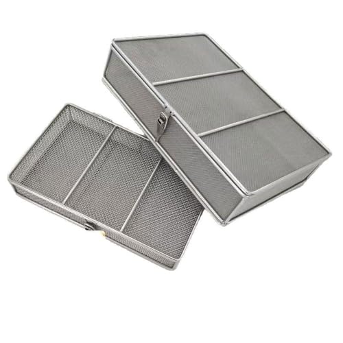 Cesta de esterilización con tapa, malla de acero inoxidable para limpieza y autoclave, diseño de grado hospitalario